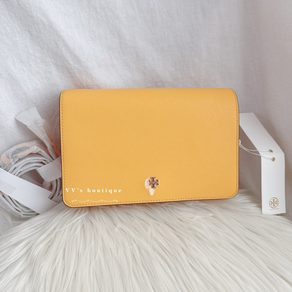 NWT Tory Burch Emerson Combo Saffiano Leather Crossbody Solar Yellow 58440 RARE
